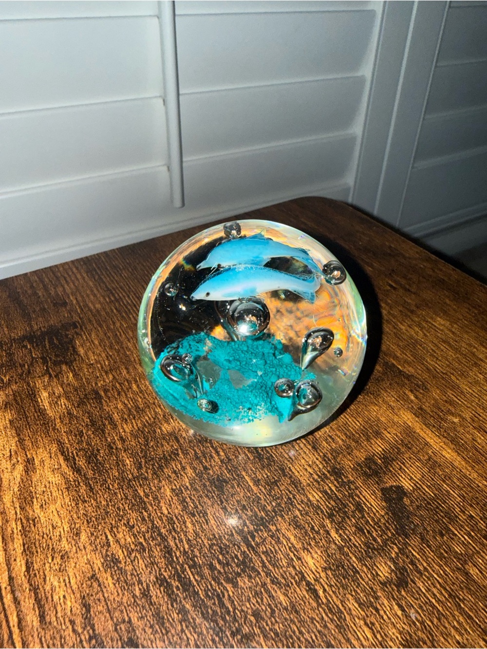 Blue Glass Dolphin Paperweight - Home Art